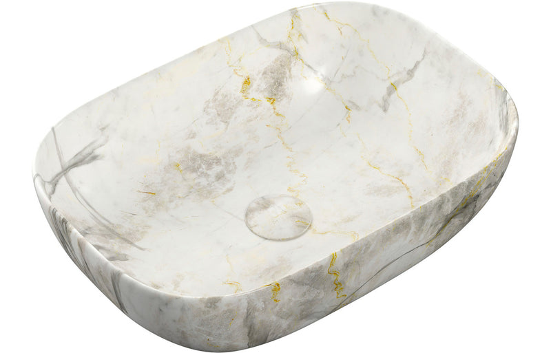Wingham 460x330mm Ceramic Washbowl - White Marble Effect - KPSB106867