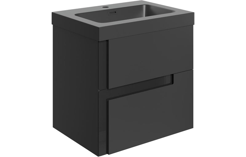 Iris 605mm Wall Hung 2 Drawer Basin Unit & 1TH Co-ordinating Basin - Matt Black & Glass - KPSB106879