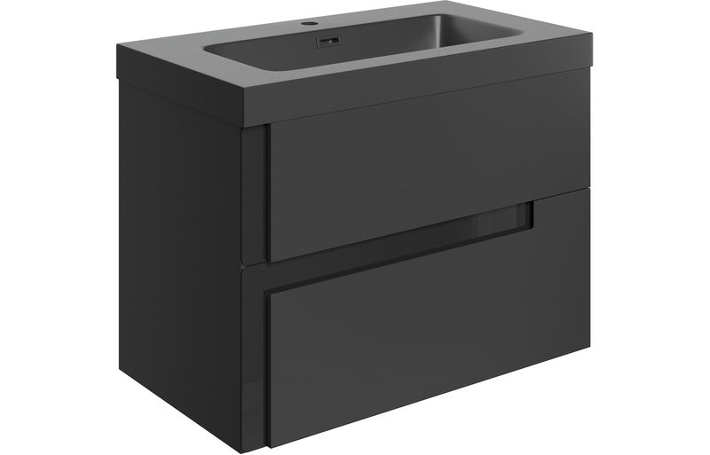 Iris 805mm Wall Hung 2 Drawer Basin Unit & 1TH Co-ordinating Basin - Matt Black & Glass - KPSB106881
