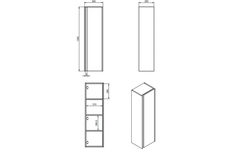 Iris 350mm Wall Hung 1 Door Tall Unit - Matt Cotton & Oak Effect - KPSB106883