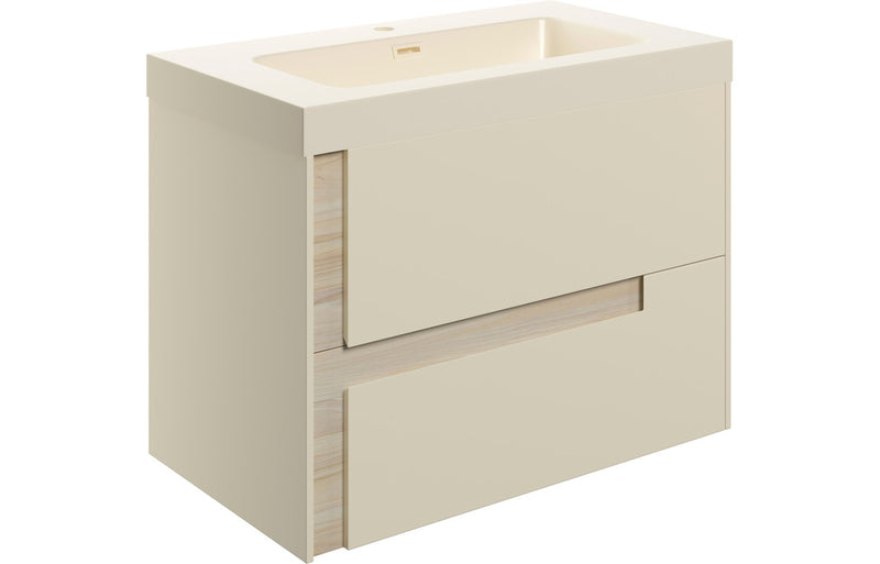 Iris 805mm Wall Hung 2 Drawer Basin Unit & 1TH Co-ordinating Basin - Matt Cotton & Oak Effect - KPSB106886