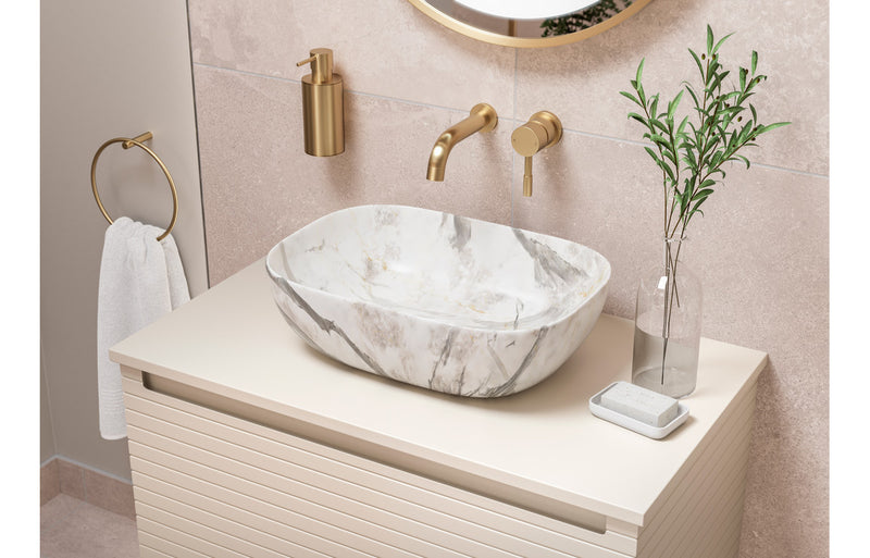 Lily 600mm Wall Hung 1 Drawer Basin Unit & Worktop - Matt Cotton - KPSB106928