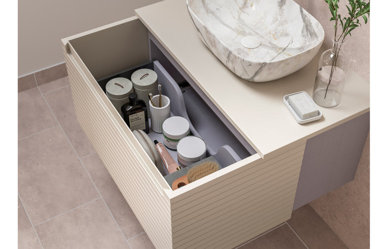 Lily 615mm Wall Hung 1 Drawer Basin Unit & 1TH Basin - Matt Cotton - KPSB106929