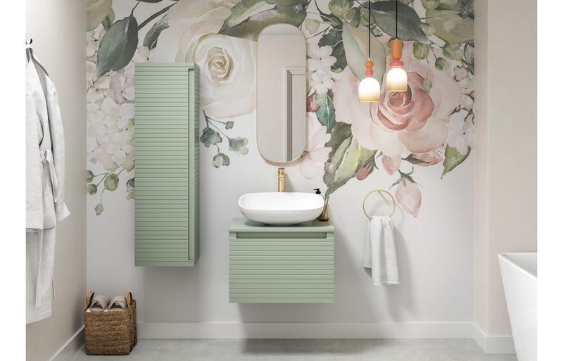 Lily 600mm Wall Hung 1 Drawer Basin Unit & Worktop - Matt Willow Green - KPSB106938