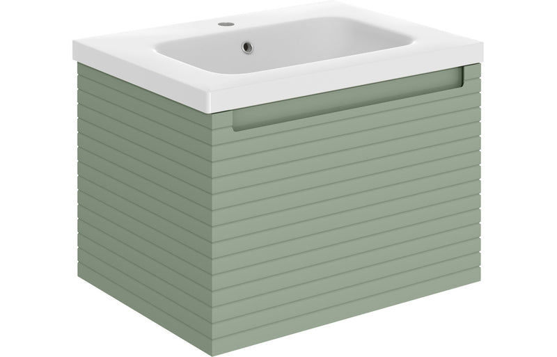 Lily 615mm Wall Hung 1 Drawer Basin Unit & 1TH Basin - Matt Willow Green - KPSB106939