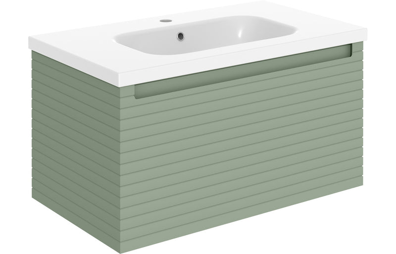 Lily 815mm Wall Hung 1 Drawer Basin Unit & Basin - Matt Willow Green - KPSB106941
