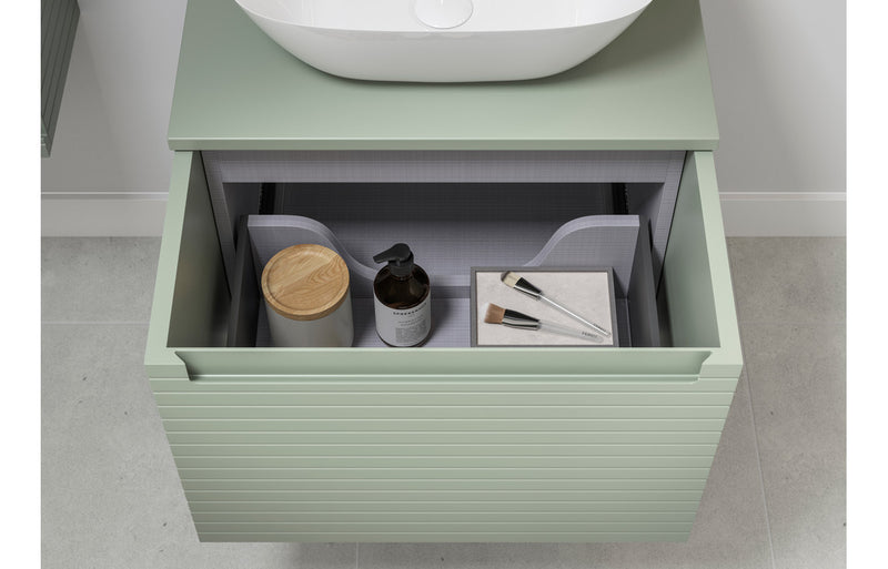 Lily 815mm Wall Hung 1 Drawer Basin Unit & Basin - Matt Willow Green - KPSB106941