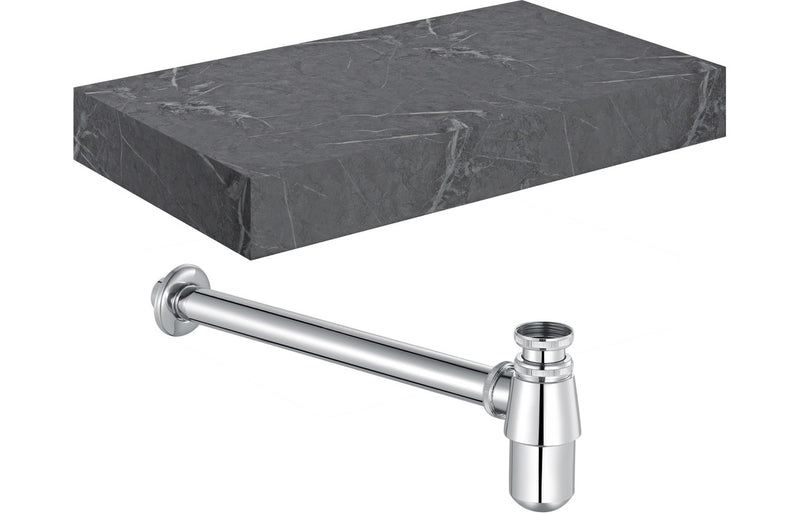 Jasmine 800mm Wall Hung Grey Marble Basin Shelf & Chrome Bottle Trap - KPSB106947