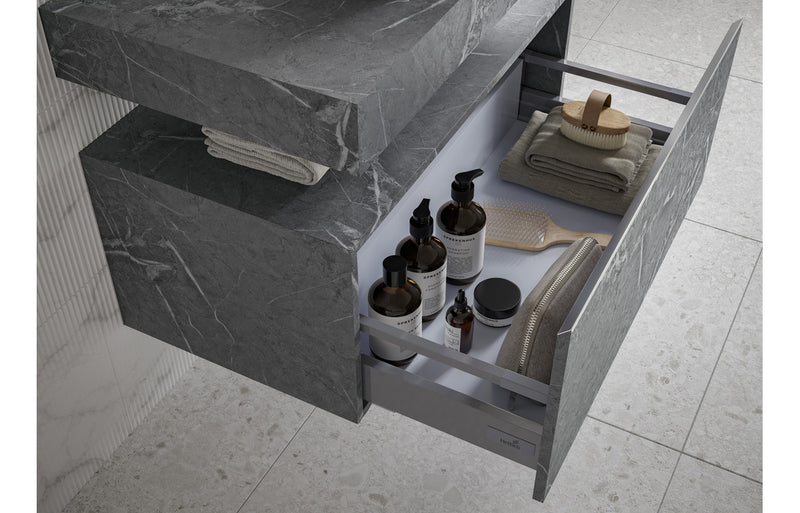 Jasmine 600mm Wall Hung Storage Drawer - Grey Marble - KPSB106951