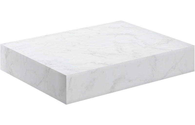 Jasmine 600mm Wall Hung White Marble Basin Shelf & Brushed Brass Bottle Trap - KPSB106959