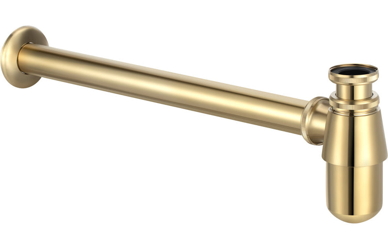 Jasmine 800mm Wall Hung White Marble Basin Shelf & Brushed Brass Bottle Trap - KPSB106963