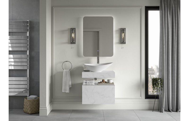 Jasmine 800mm Wall Hung Basin Shelf - White Marble - KPSB106969