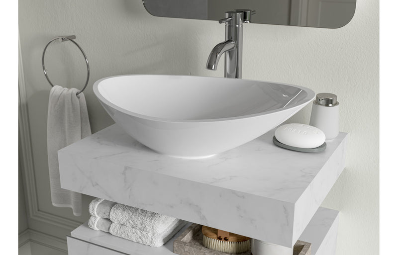 Jasmine 800mm Wall Hung Basin Shelf - White Marble - KPSB106969