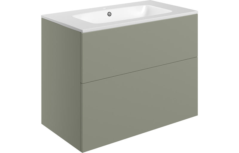 Violet 815mm Wall Hung 2 Drawer Basin Unit & 1TH Basin - Matt Olive Green - KPSB106973