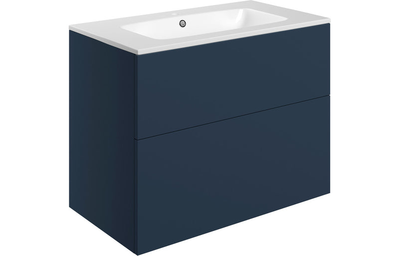Violet 815mm Wall Hung 2 Drawer Basin Unit & 1TH Basin - Matt Deep Blue - KPSB106987
