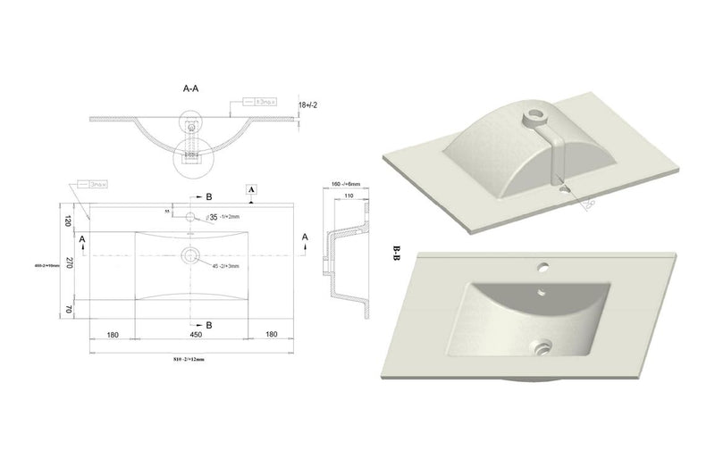 Violet 815mm Wall Hung 2 Drawer Basin Unit & 1TH Basin - Matt Deep Blue - KPSB106987