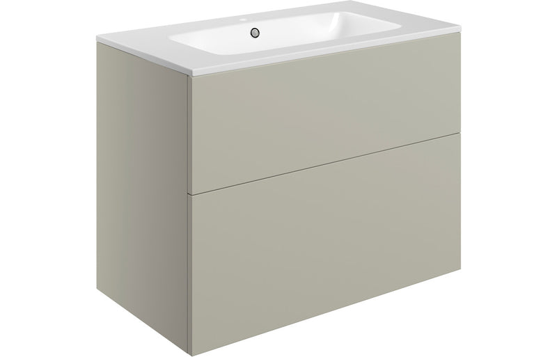 Violet 815mm Wall Hung 2 Drawer Basin Unit & 1TH Basin - Matt Latte - KPSB106993