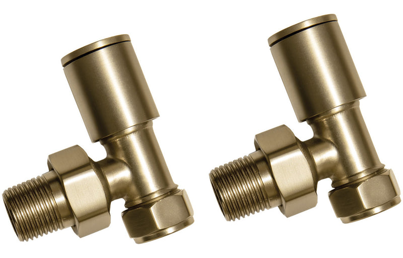 Patterned Brushed Brass Radiator Valves - Angled - KPSB107160