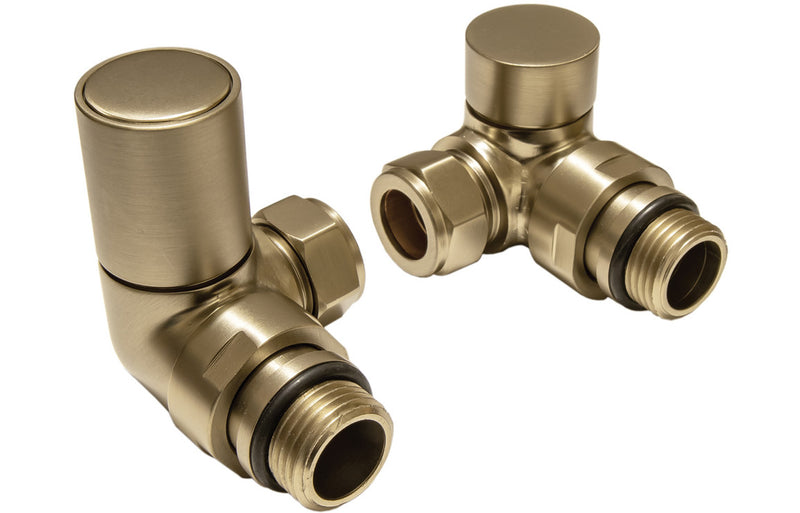 Patterned Brushed Brass Radiator Valves - Corner - KPSB107161
