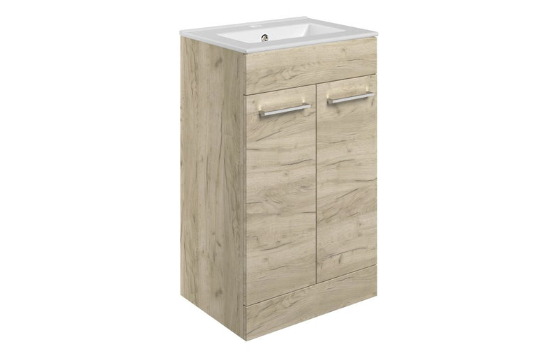 Willow 510mm Floor Standing 2 Door Basin Unit & 1TH Thin Edge Basin - Oak - KPSB107486