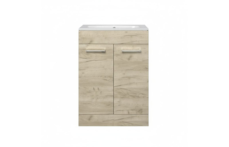 Willow 510mm Floor Standing 2 Door Basin Unit & 1TH Thin Edge Basin - Oak - KPSB107486