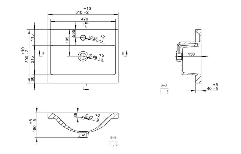 Willow 510mm Wall Hung 2 Drawer Basin Unit & 1TH Thin Edge Basin - Oak - KPSB107490