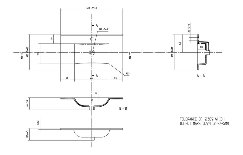 Willow 610mm Wall Hung 2 Drawer Basin Unit & 1TH Thin Edge Basin - Oak - KPSB107491