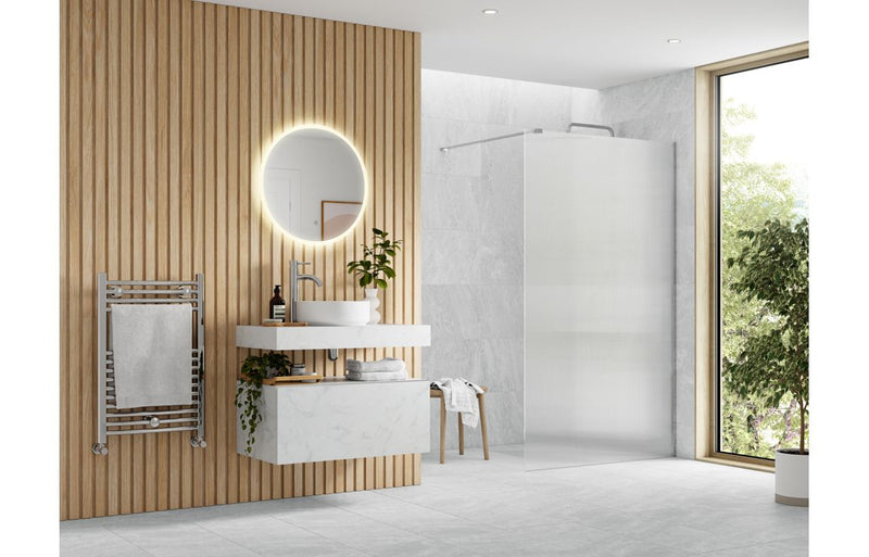 Crystal 900mm Fluted Wetroom Panel & Support Bar - Chrome - KPSB107530