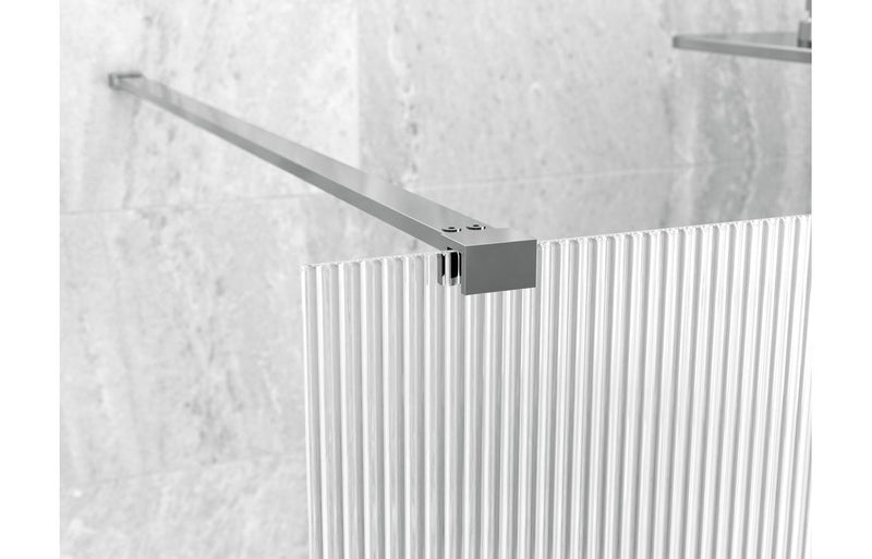Crystal 1200mm Fluted Wetroom Panel & Support Bar - Chrome - KPSB107532
