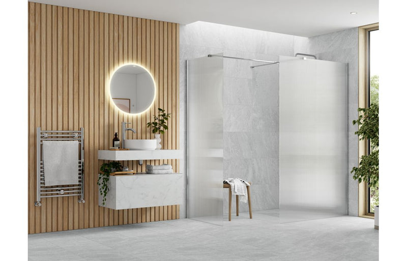 Crystal 800mm Fluted Wetroom Panel & Side Panel Arm - Chrome - KPSB107534