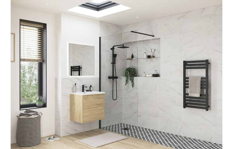 Crystal 900mm Wetroom Panel & Support Bar - Black - KPSB107541