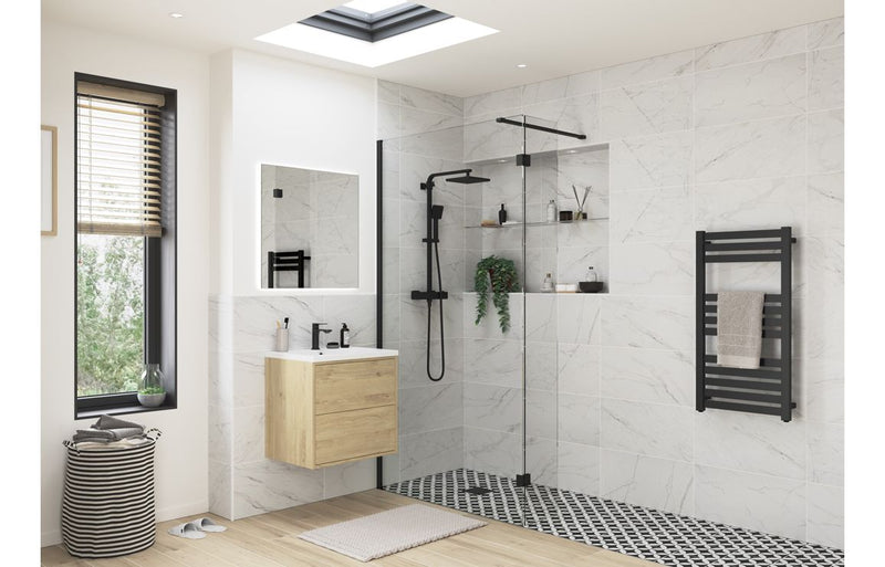 Crystal 900mm Wetroom Panel & Support Bar - Black - KPSB107541