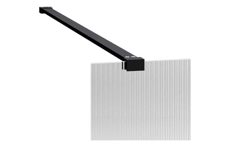 Crystal 800mm Fluted Wetroom Panel & Support Arm - Black - KPSB107553