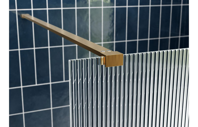 Crystal 800mm Fluted Wetroom Panel & Support Bar - Brushed Brass - KPSB107577