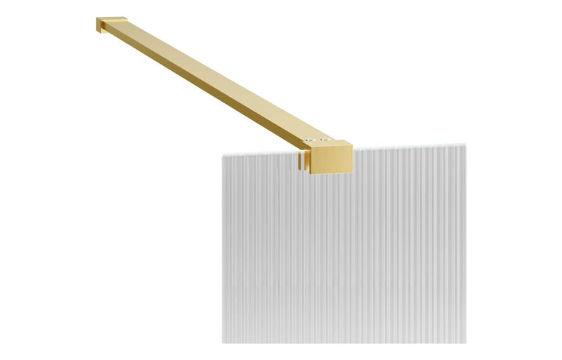 Crystal 800mm Fluted Wetroom Panel & Support Bar - Brushed Brass - KPSB107577