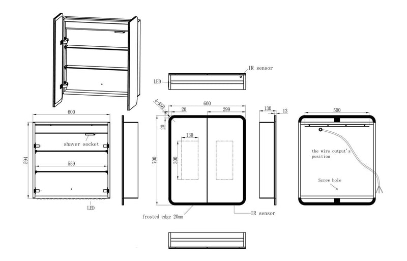 Billy 600mm 2 Door LED Mirrored Cabinet - KPSB107586