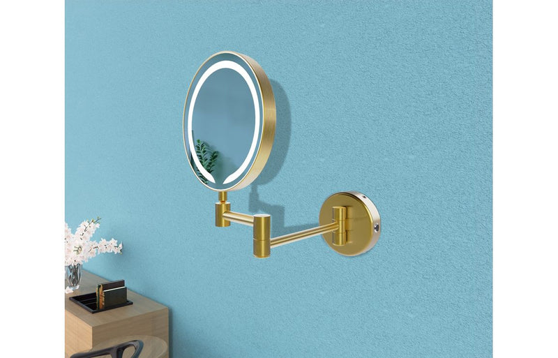Alice Round LED Cosmetic Mirror - Brushed Brass - KPSB107589