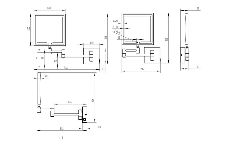 Alice Square LED Cosmetic Mirror - Chrome - KPSB107590