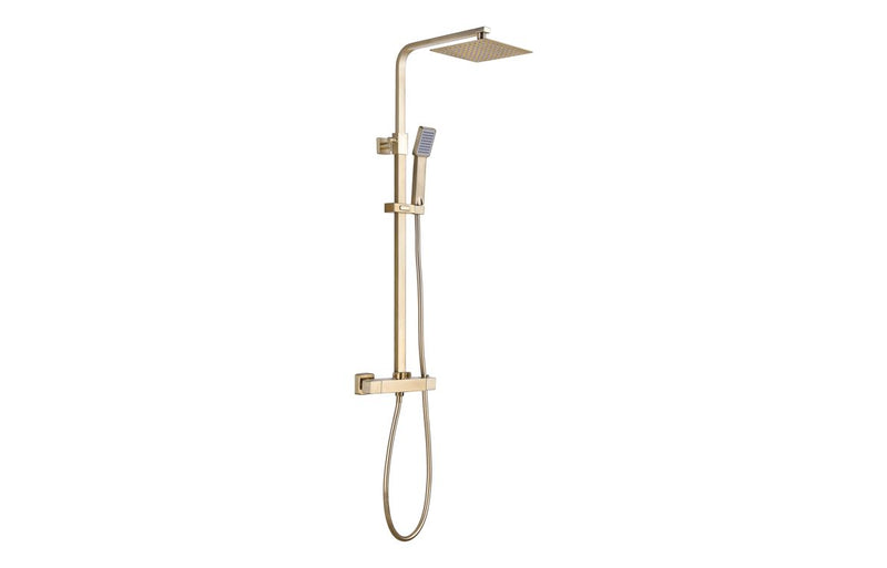 Mineral Square Thermostatic Bar Mixer w/Riser Kit - Brushed Brass - KPSB108087
