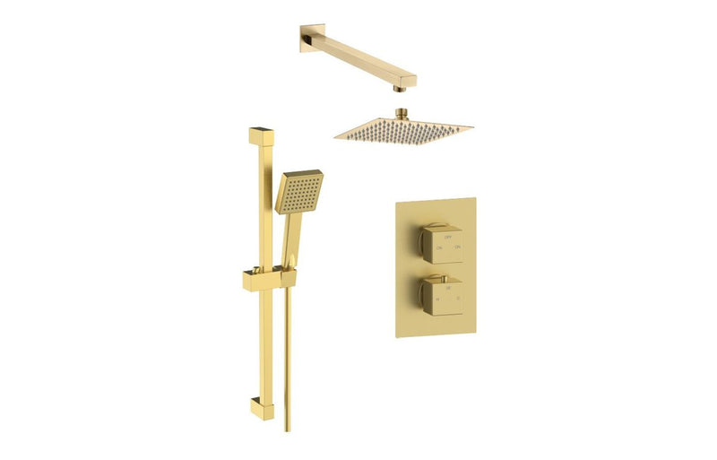 Square Concealed Valve Head & Arm Shower Pack - Brushed Brass - KPSB108089