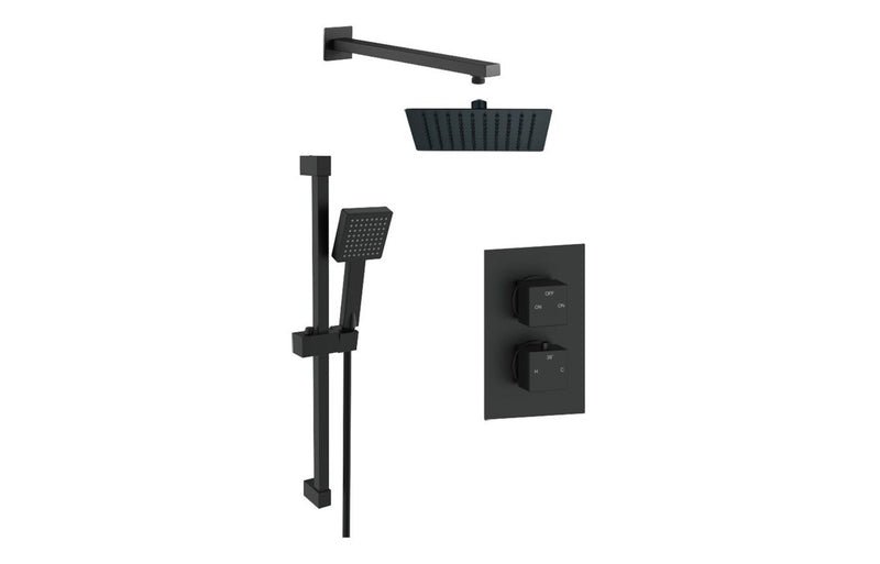 Square Concealed Valve Head & Arm Shower Pack - Matt Black - KPSB108090