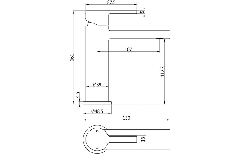 Dart Basin Mixer & Waste - Matt Black 0.5 Bar - KPSB108095