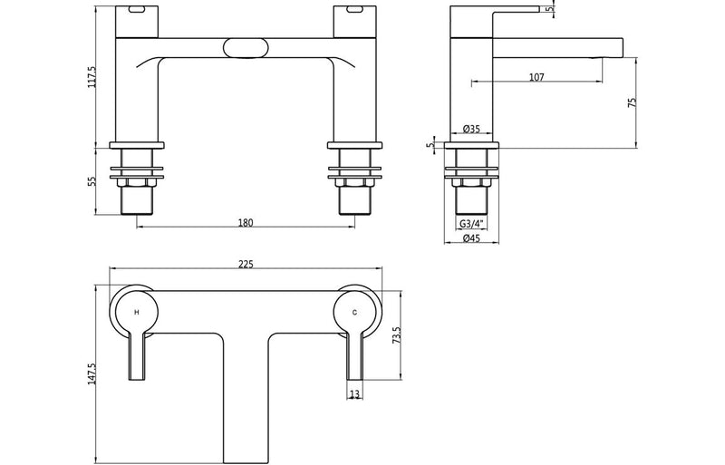 Dart Bath Filler - Brushed Brass 0.5 Bar - KPSB108100