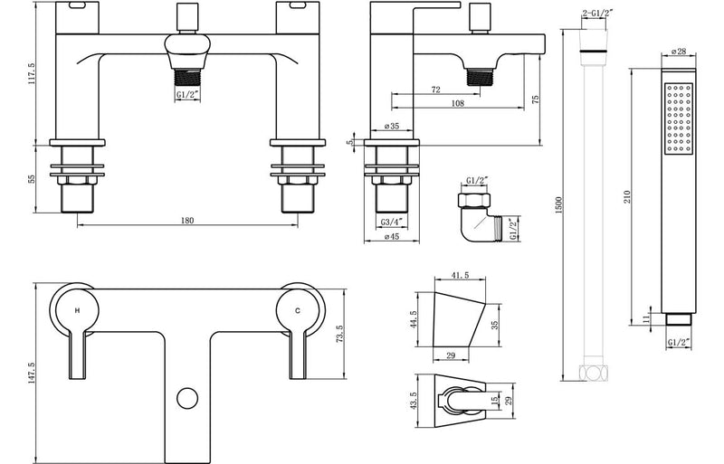 Dart Bath/Shower Mixer - Brushed Brass 0.5 Bar - KPSB108101