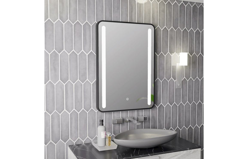 Katie 500x700mm Rounded Front-Lit LED Mirror - Black - KPSB108103