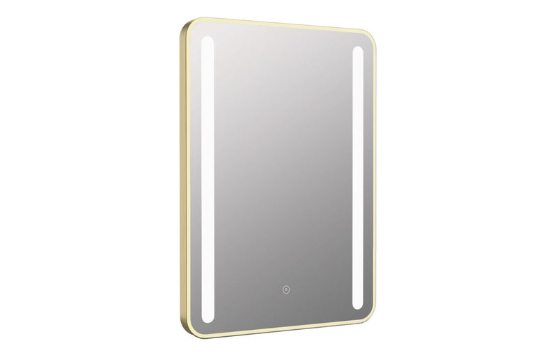 Katie 500x700mm Rounded Front-Lit LED Mirror - Brushed Brass - KPSB108104