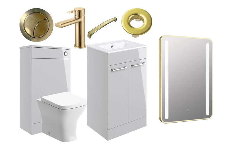 Willow 510mm F/S Furniture Pack - Grey Gloss w/Brushed Brass Finishes - KPSB108136