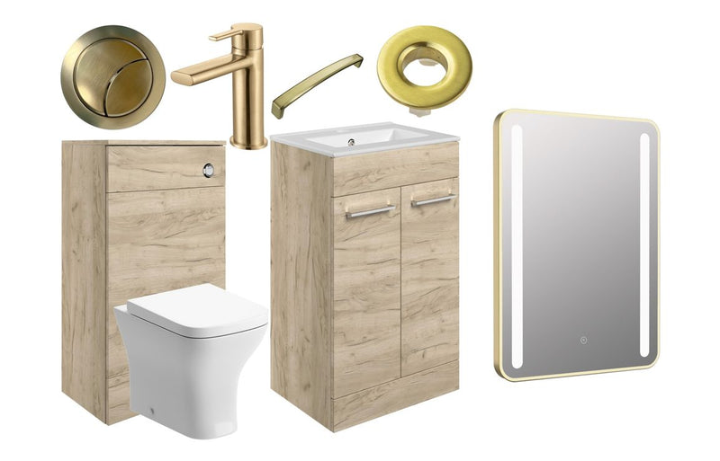 Willow 510mm F/S Furniture Pack - Oak w/Brushed Brass Finishes - KPSB108137