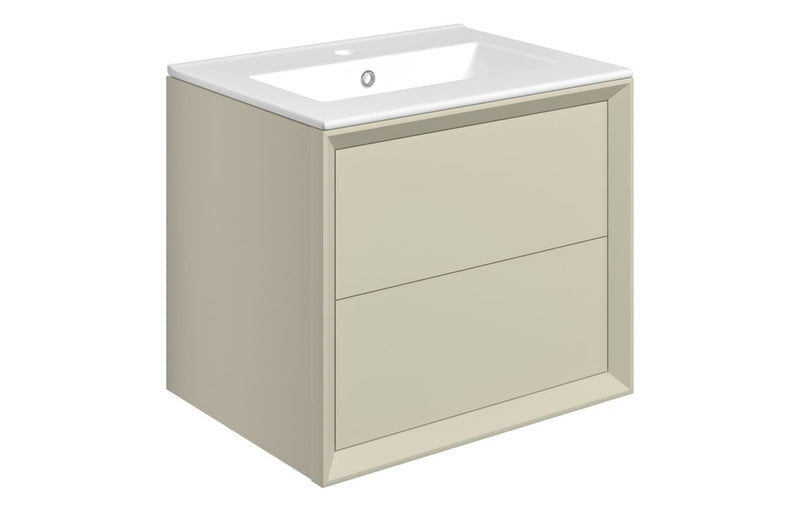 Pansy 615mm Wall Hung 2 Drawer Basin Unit & 1TH Thin Edge Basin - Matt Cotton - KPSB108463