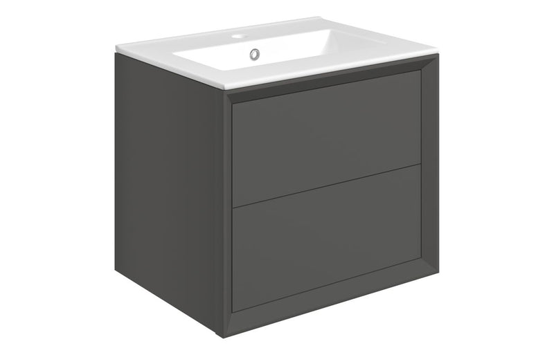 Pansy 615mm Wall Hung 2 Drawer Basin Unit & 1TH Thin Edge Basin - Matt Clay - KPSB108464